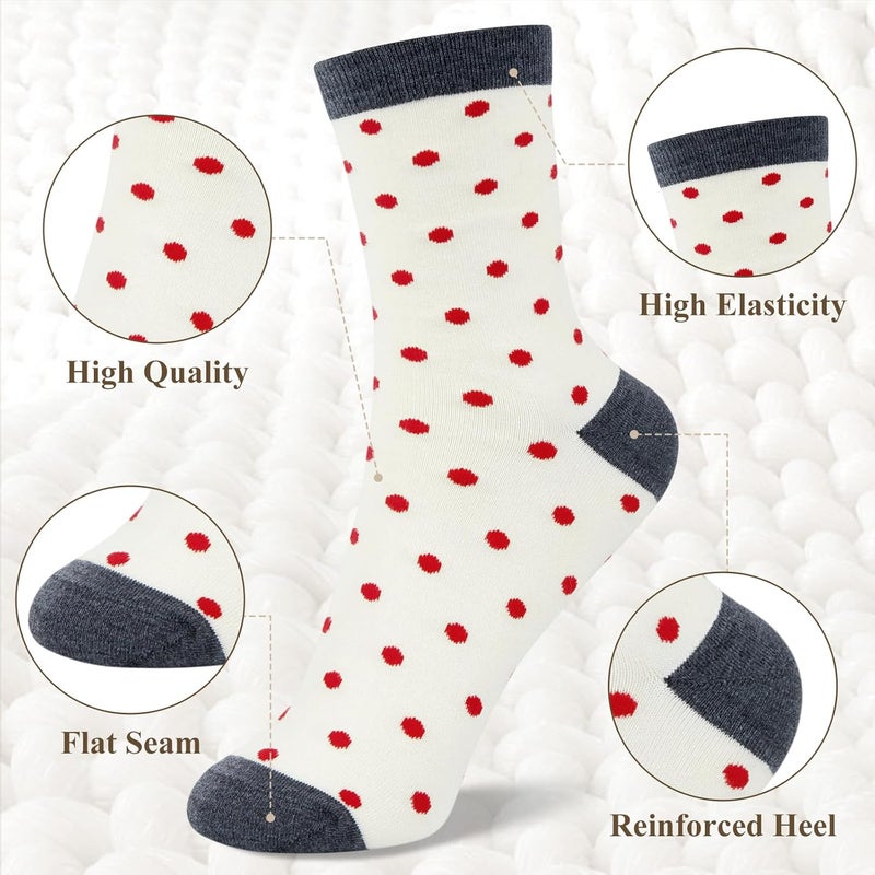 Socksfad Store 6 Pairs Cotton Crew Socks for Women, Breathable Novelty Funny Striped Dot Casual Cute Calf Socks Size 6-12 - Image 3